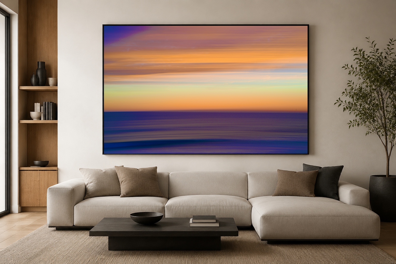 Ocean Abstract 06 shown above a couch in a living room