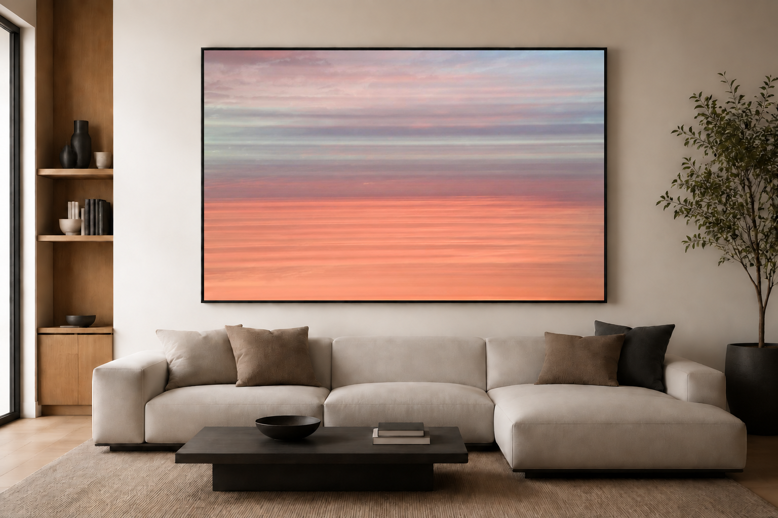 Ocean Abstract 10 shown above a couch in a living room