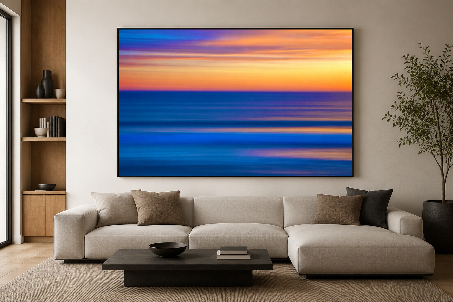 Ocean Abstract 08 shown above a couch in a living room