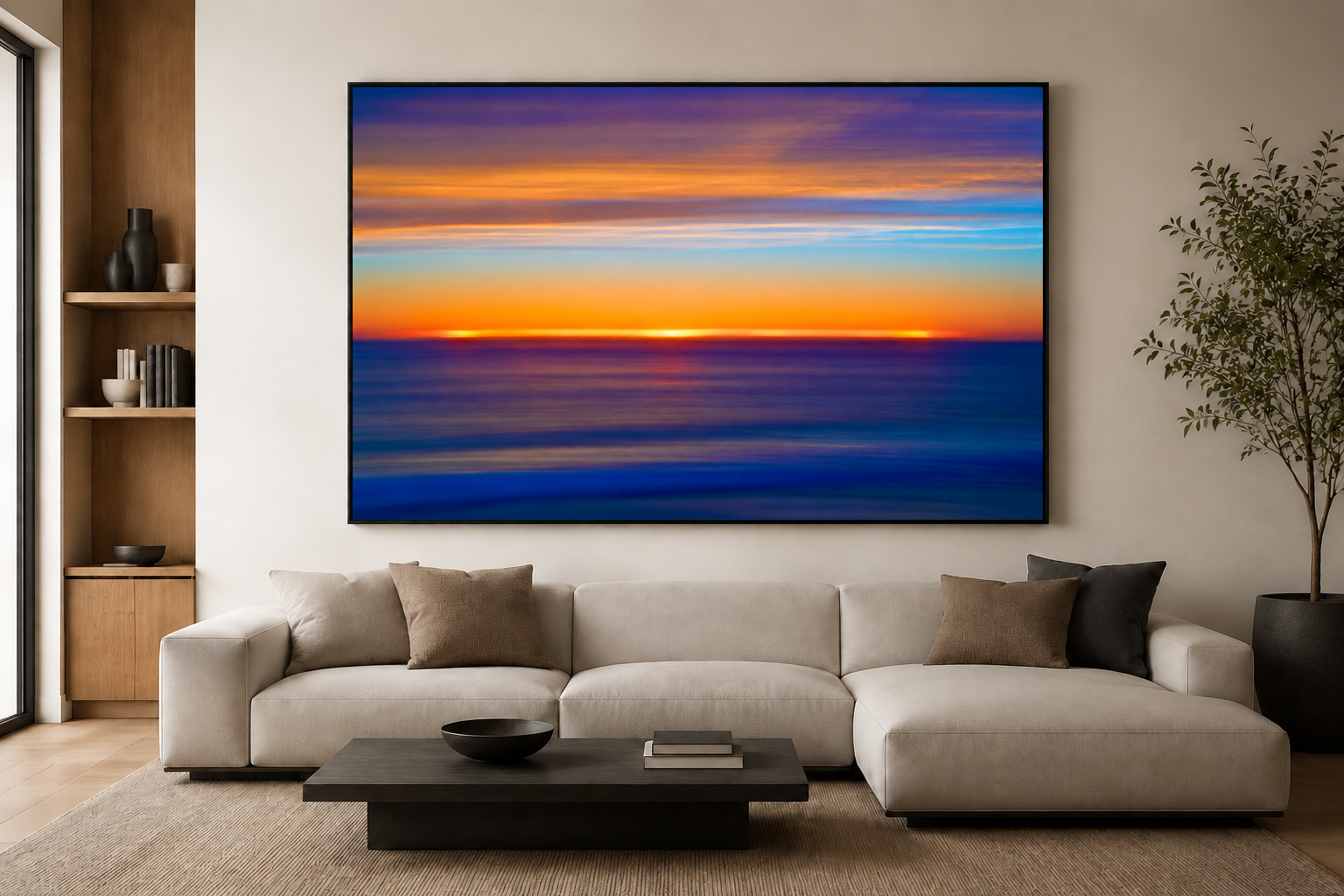 Ocean Abstract 07 shown above a couch in a living room